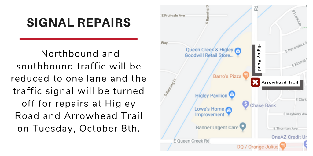 Traffic Signal Repairs On Higley Road At Arrowhead Trail On