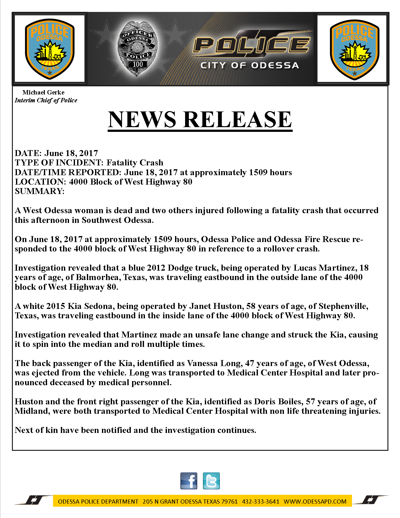 Odessa Police Investigating Fatality Crash in Southwest Odessa (Odessa