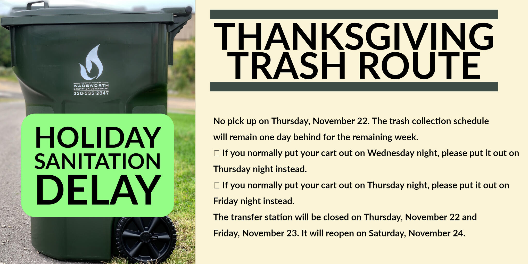 HOLIDAY SANITATION SCHEDULE City Of Wadsworth Nextdoor Nextdoor