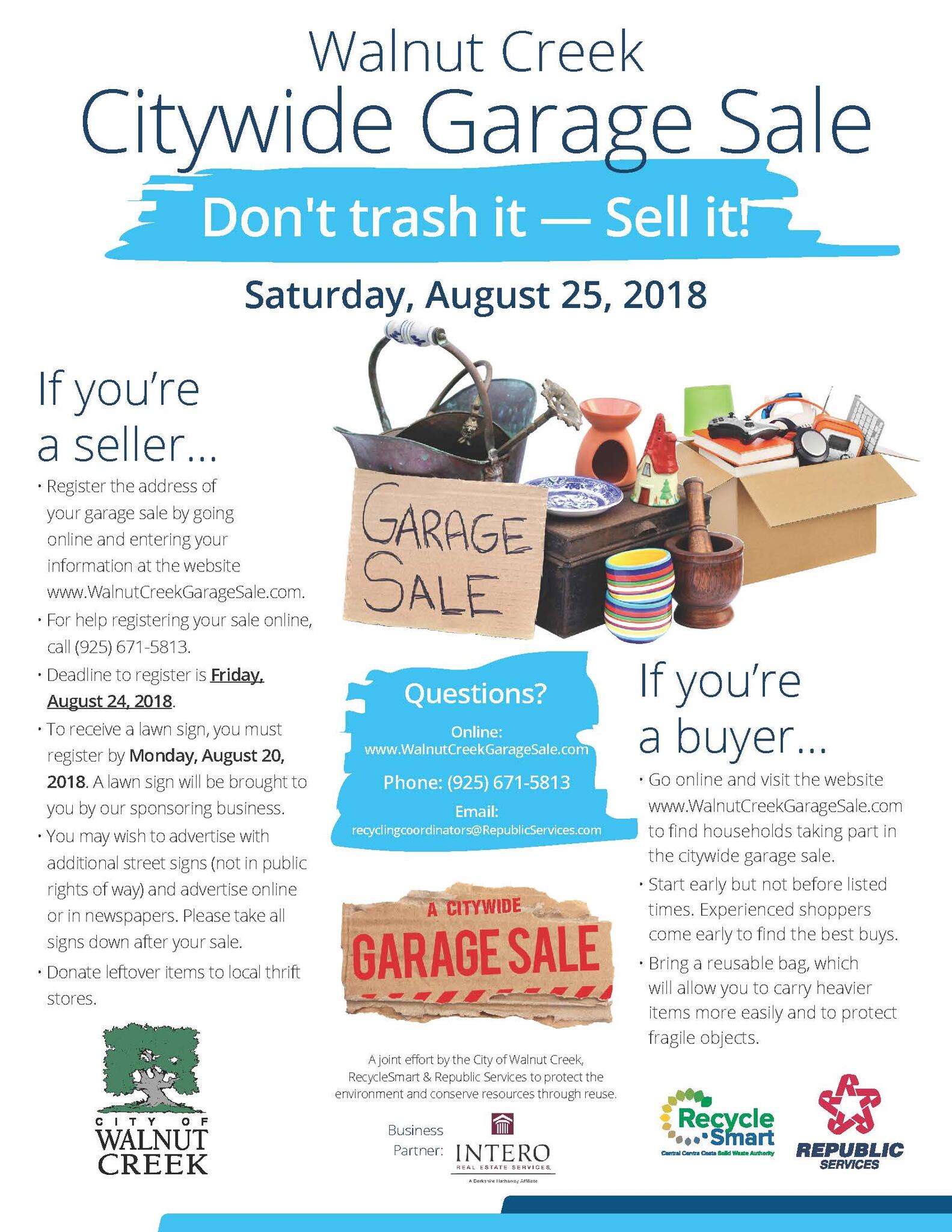 Walnut Creek Citywide Garage Sale This Saturday August 25