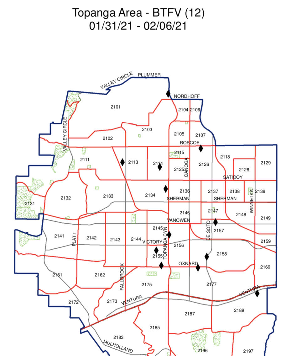 LAPD TOPANGA DIVISION weekly crime maps (Los Angeles Police Department ...