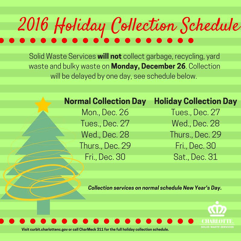 Trash & Recycling Collection Schedule Changes, December 25th - 31st (City of Charlotte Community