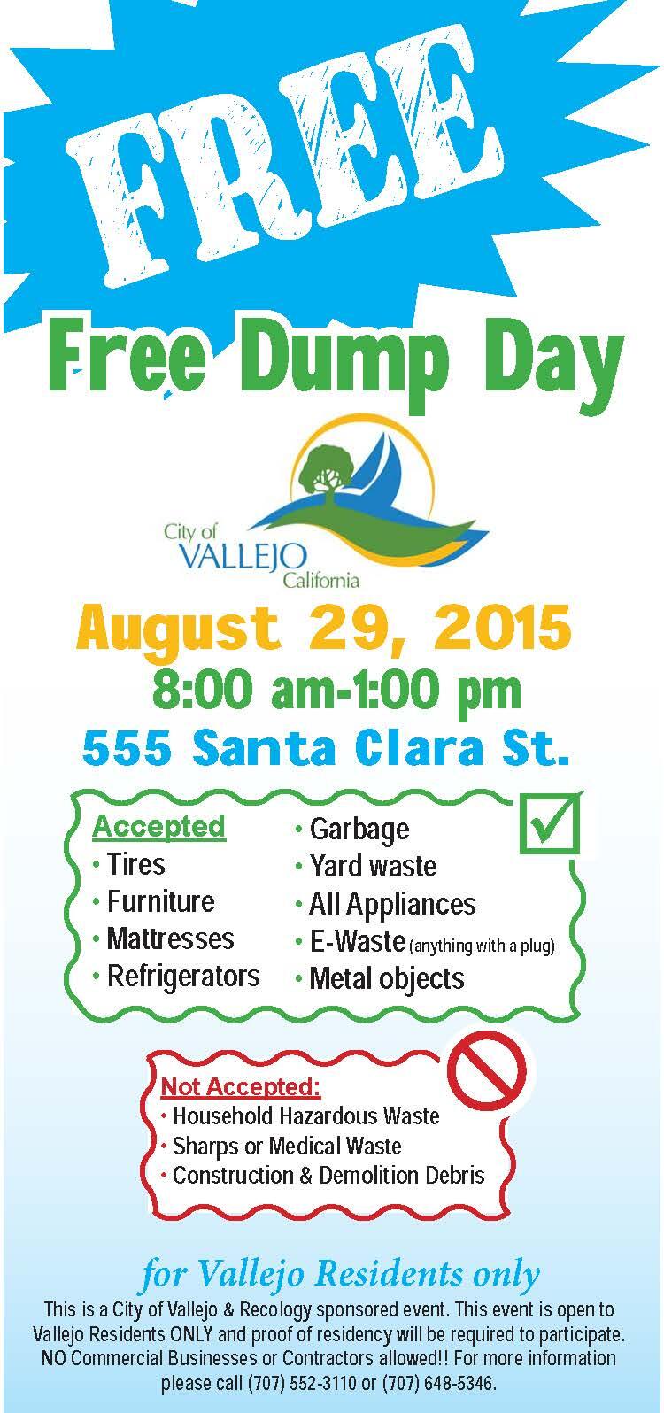 Free Dump Day Saturday, August 29 (City of Vallejo) — Nextdoor — Nextdoor