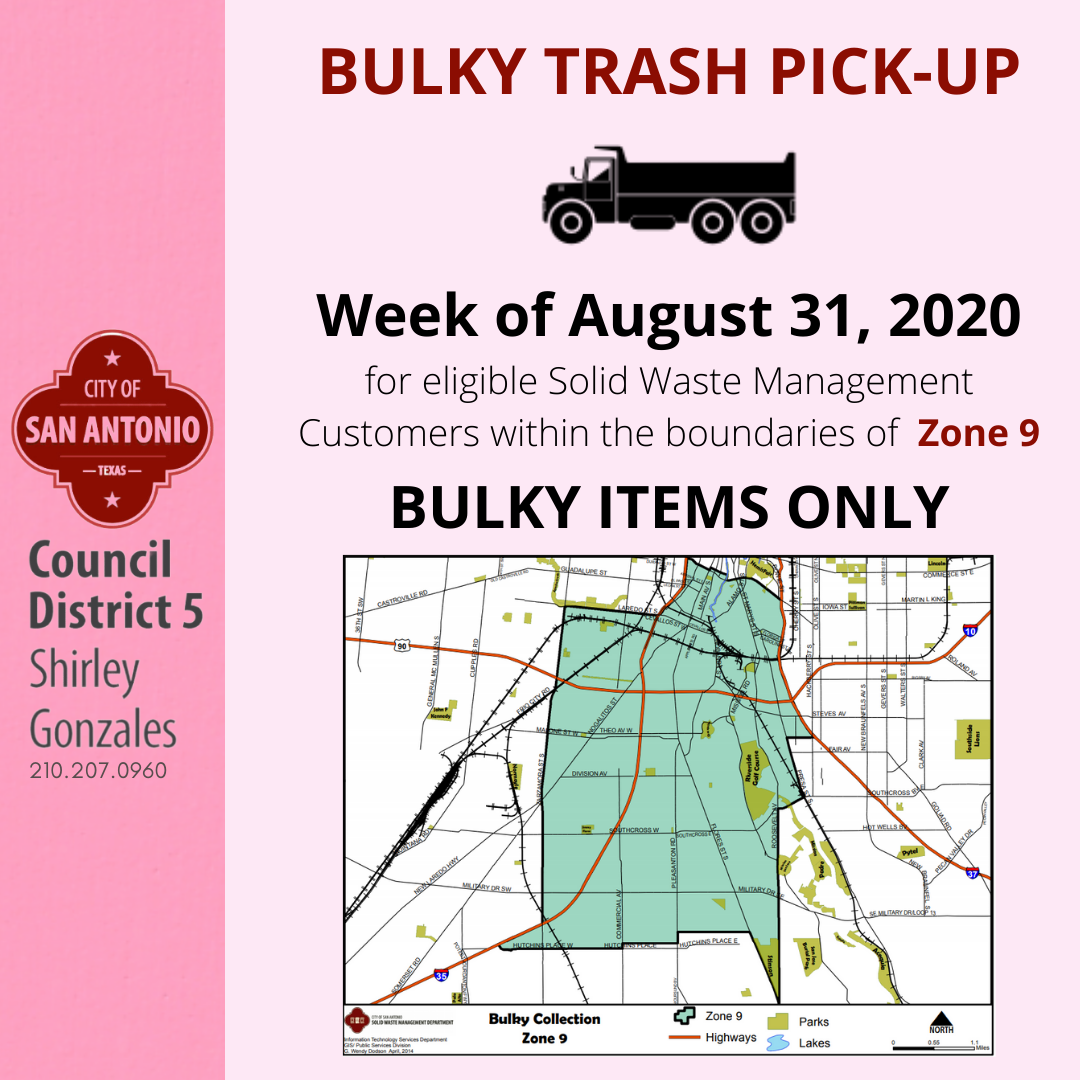 Bulky trash pickup beginning Monday, August 31. (City of San Antonio