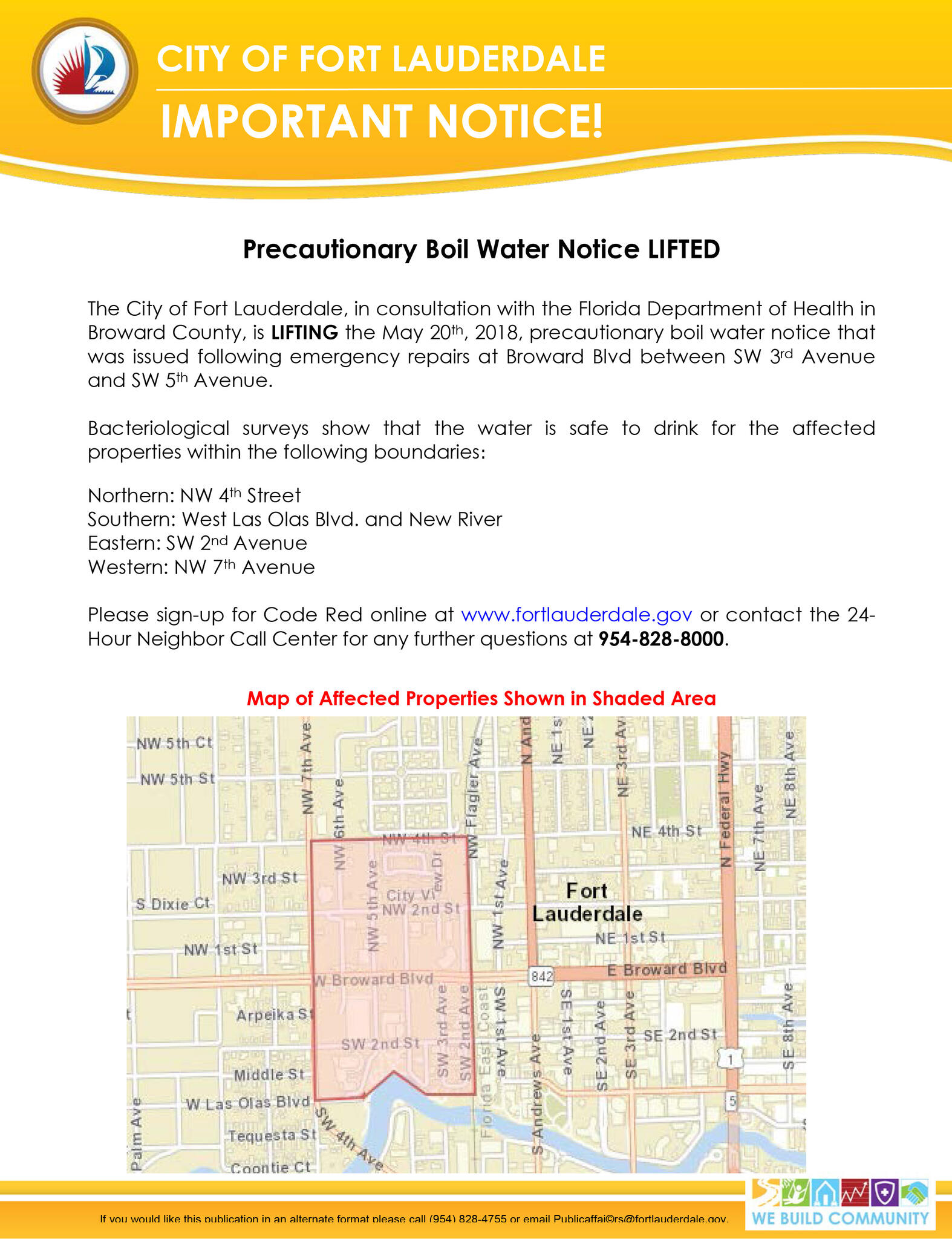 Precautionary Boil Water Notice LIFTED for area near downtown (City of