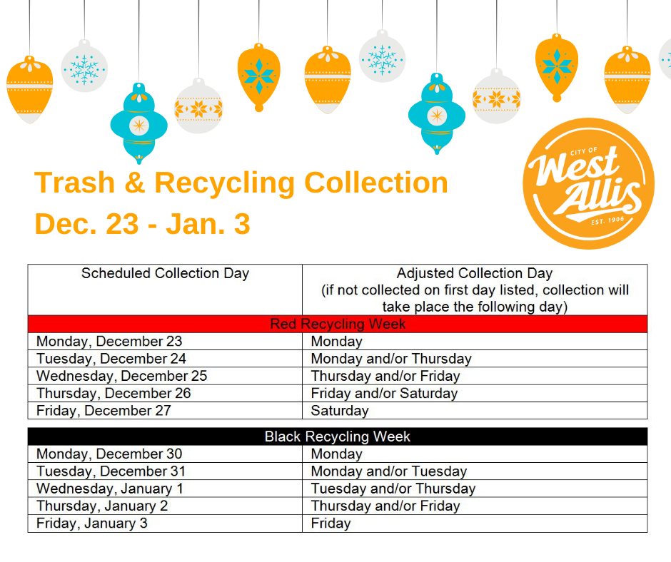 Holiday Trash/Recycling Schedule and City Building Closures (City of