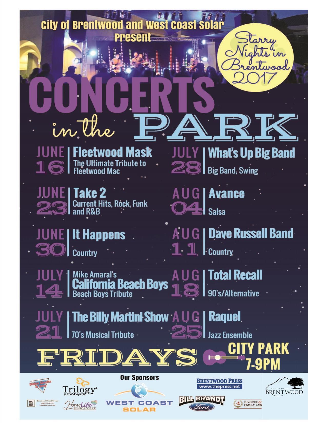 Starry Nights in Brentwood Concert Series Schedule (City of Brentwood