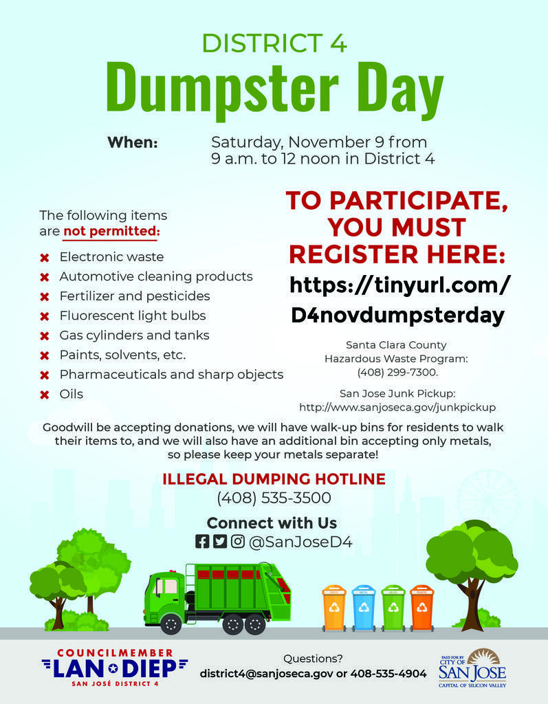 11/9 District 4 Dumpster Day (San José City Council) — Nextdoor — Nextdoor