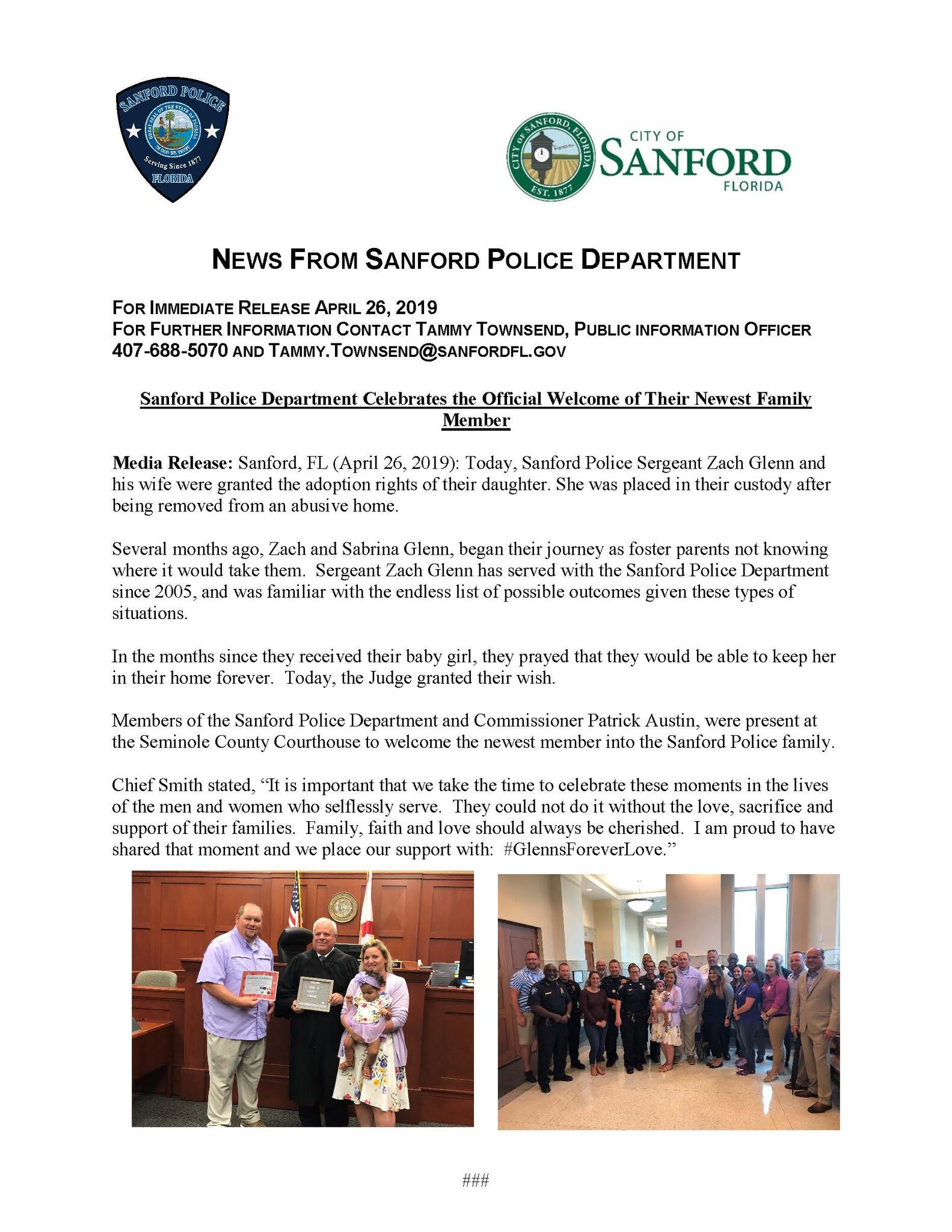 Sanford Police Department Celebrates the Official Welcome of Their ...