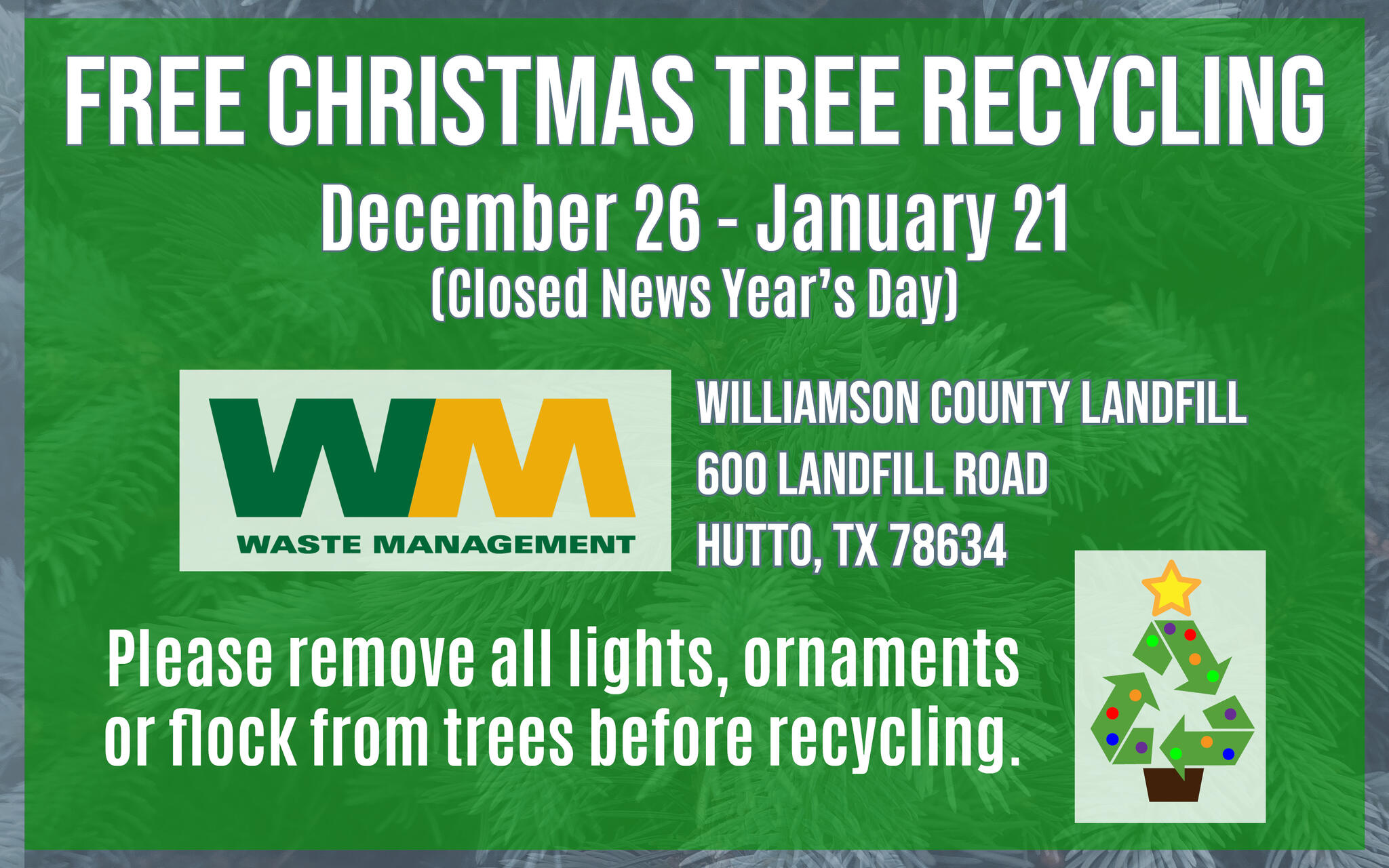 Christmas Tree Recycling Hutto Tx 2022 Christmas Tree Recycling In Williamson County (Williamson County) &Mdash;  Nextdoor — Nextdoor