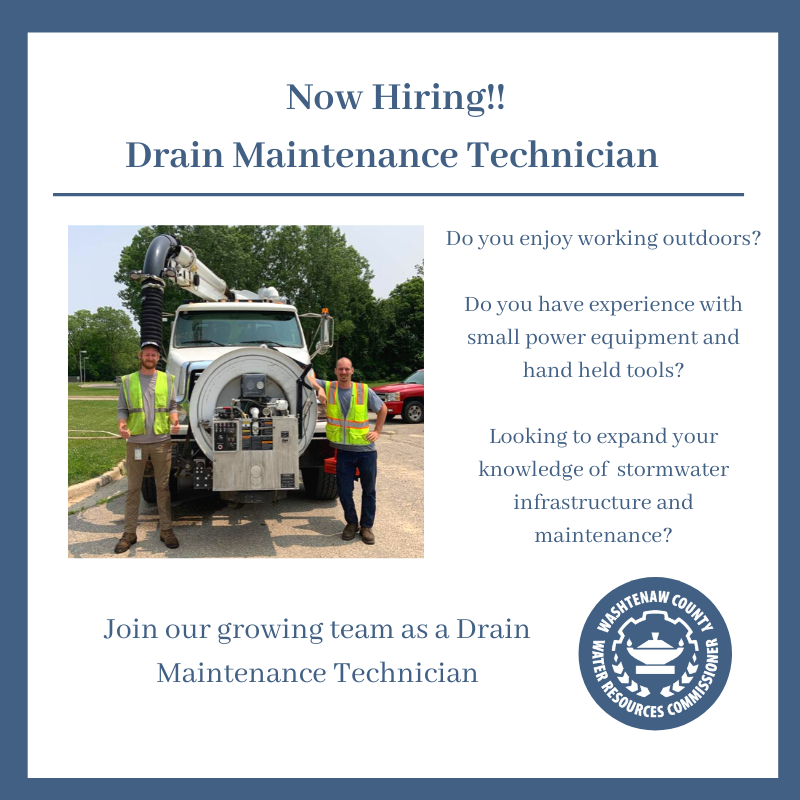 We're Hiring! Drain Maintenance Technician (Washtenaw County Water